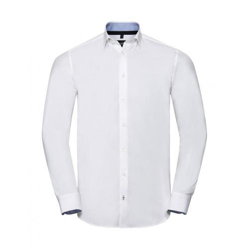Košeľa pánska Rusell Collection Tailored Contrast Ultimate Stretch - biela