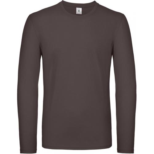Pánske tričko s dlhým rukávom B&C E150 dlhý rukáv - tmavo hnedé