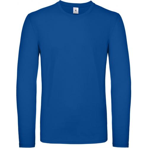 Pánské tričko s dlouhým rukávem B&C E150 dlouhý rukáv - modré