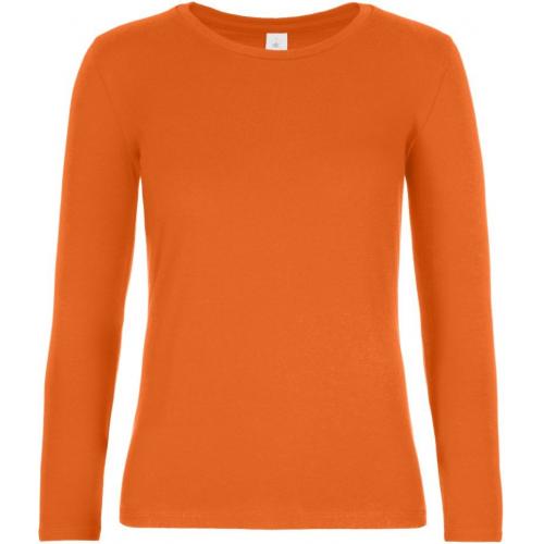 Dámske tričko B&C E190 dlhý rukáv - oranžové