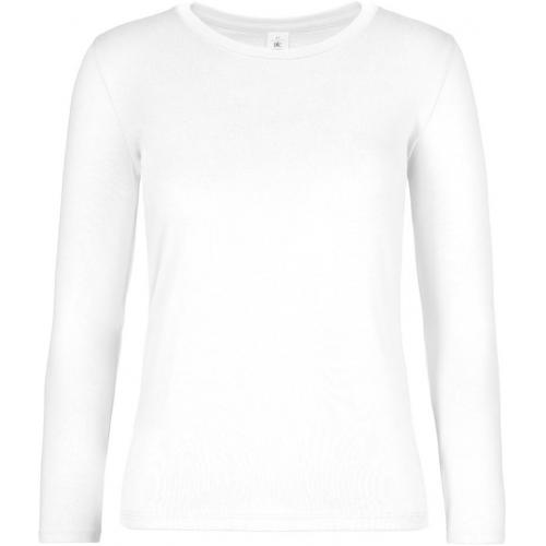 Dámske tričko B&C E190 dlhý rukáv - biele