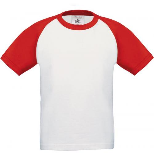 Dětské tričko B&C Base-Ball - bílé-červené