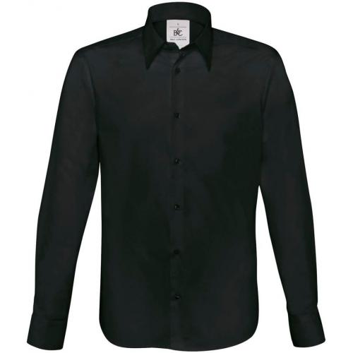 Pánská košile B&C London s dlouhým rukávem - černá