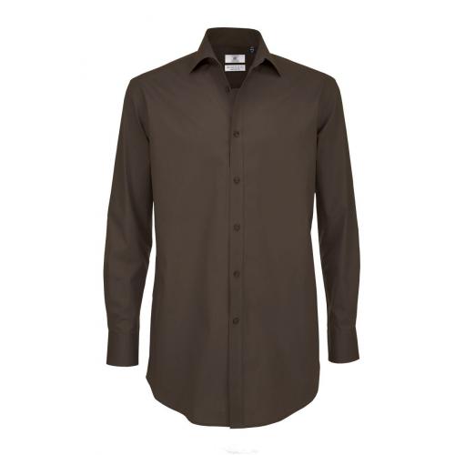 Pánska popelínová košeľa B&C Black Tie s dlhým rukávom - hnedá