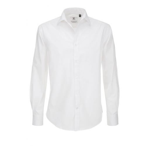 Pánská popelínová košile B&C Black Tie s dlouhým rukávem - bílá