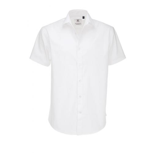 Pánska elastická popelínová košeľa B&C Black Tie s krátkym rukávom - biela