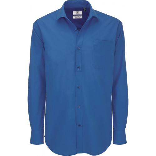 Pánská popelínová košile B&C Heritage s dlouhým rukávem - modrá