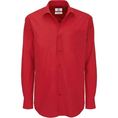 Pánska popelínová košeľa B&C Heritage s dlhým rukávom - červená