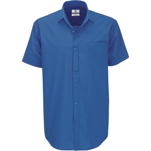 Pánská popelínová košile B&C Heritage s krátkým rukávem - modrá