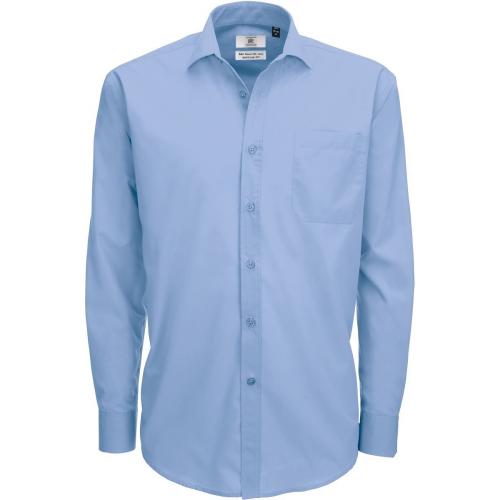 Pánská košile ze smíšeného popelínu B&C Smart s dlouhým rukávem - modrá