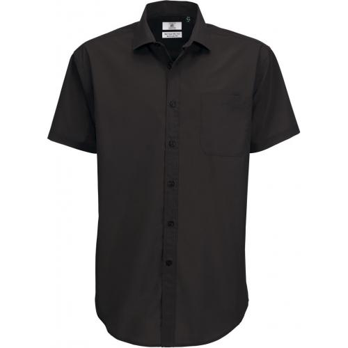 Pánská košile ze smíšeného popelínu B&C Smart s krátkým rukávem - černá