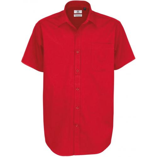 Pánská keprová košile B&C Sharp s krátkým rukávem - tmavě červená