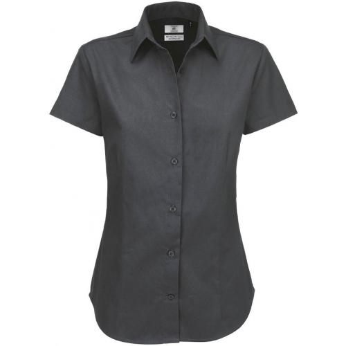 Dámska keprová košeľa B&C Sharp s krátkym rukávom - tmavo sivá