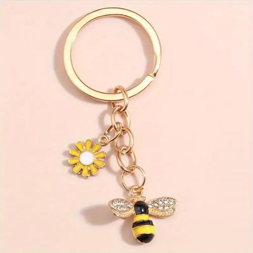 Kľúčenka so včielkou a žltým kvetom 7,5 x 3 cm - žltá-čierna