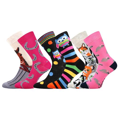 Ponožky detské športové Lonka Doblik Zvieratá 3 páry (ružové, čierne, biele)