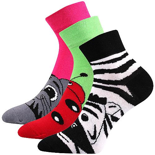 Ponožky dámské klasické Boma Jitulka Zvířata 3 páry (růžové, zelené, černé)