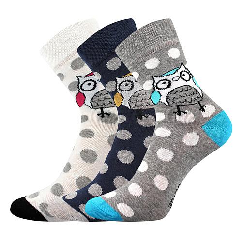 Ponožky letné dámske Boma Xantipa 60 Sovičky 3 páry (sivé, čierne, biele)