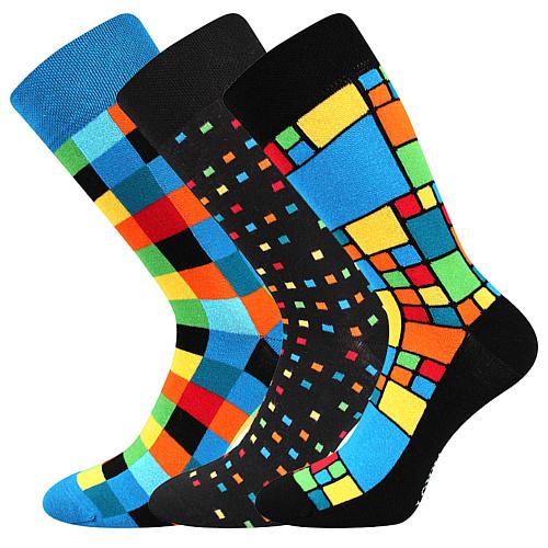 Ponožky pánske klasické Lonka Dikarus kocky 3 páry (modré, čierne, farebné)