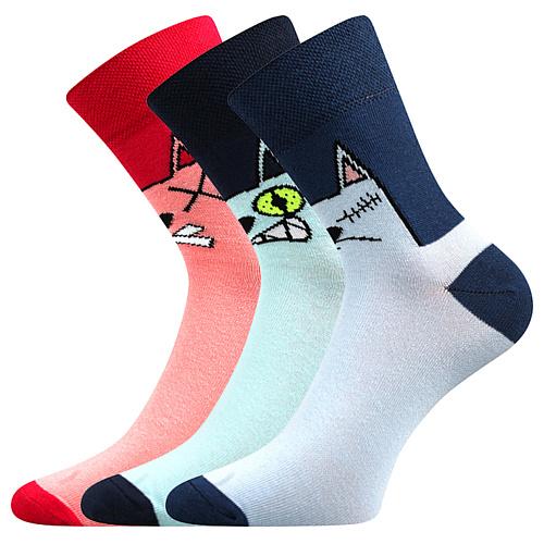 Ponožky letné dámske Boma Xantipa 67 Mačky 3 páry (červené, modré, zelené)