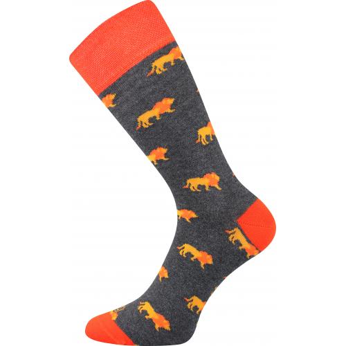 Ponožky trendy unisex Lonka Woodoo Lvi - šedé-oranžové