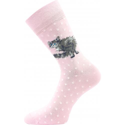 Ponožky dámské slabé Lonka Foxana Kočky - světle růžové