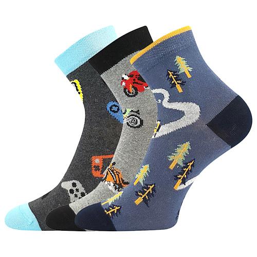 Ponožky dětské slabé Boma Kay3 páry (černé, šedé, modré)