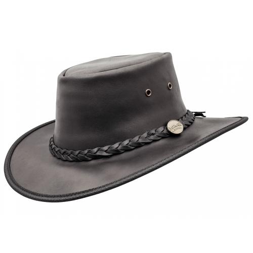 Klobouk australský kožený Barmah Hats Squashy Fullgrain - černý