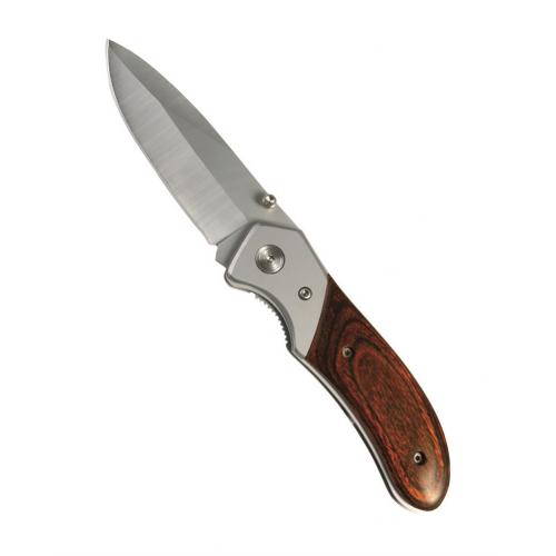 Kapesní nůž s dřevěnou rukojetí - strieborný-hnedý